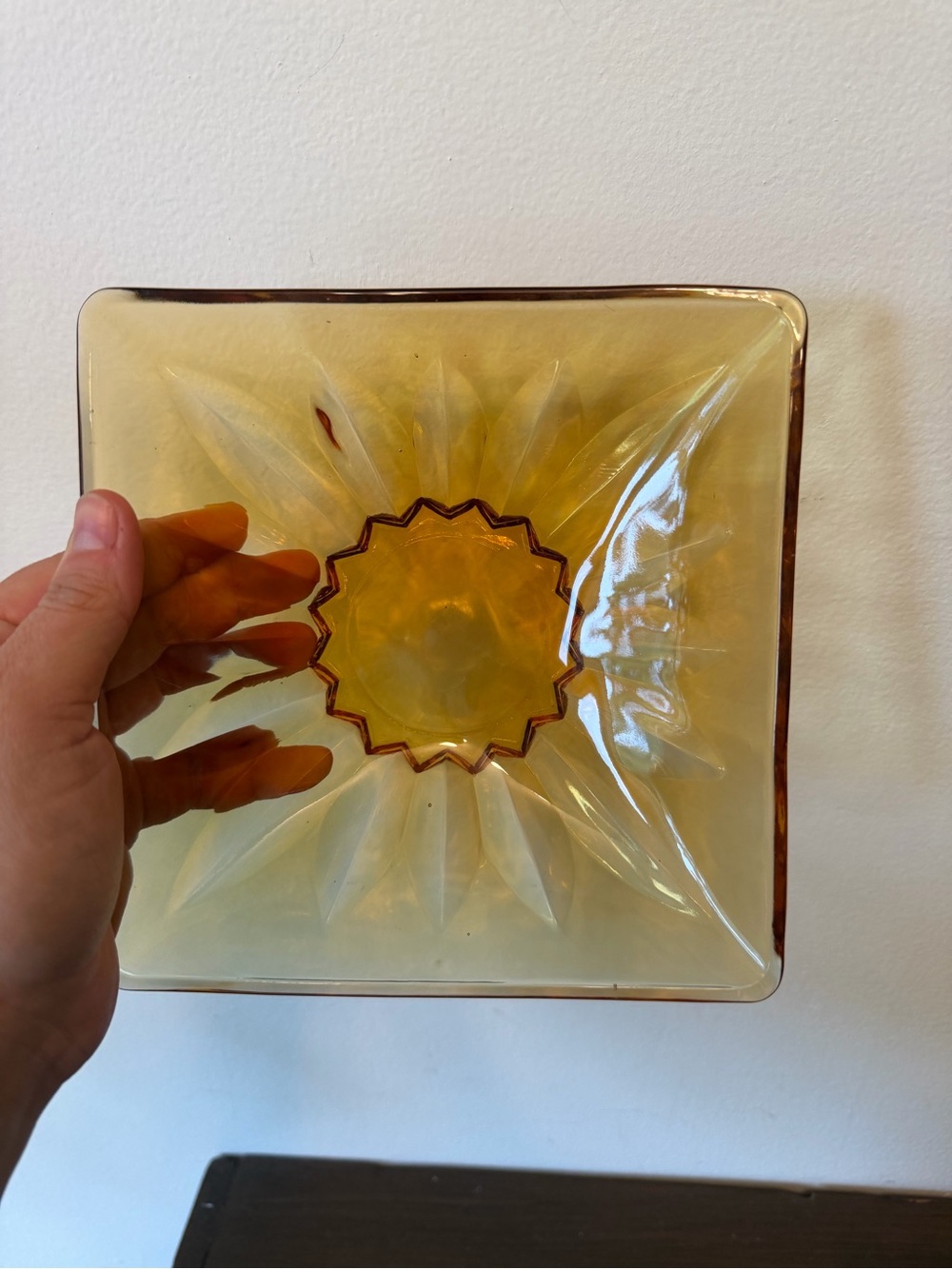 Amber Glass Square Bowl - Home Art